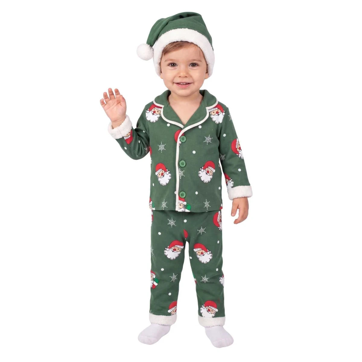 ERKEK 9/24 AY ŞAPKALI NOEL UZUN KOLLU PİJAMA TAKIM