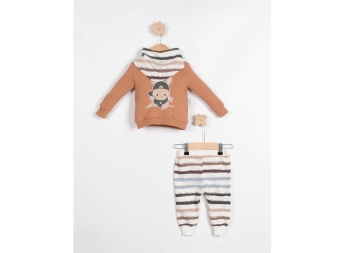 UNISEX 6/18 AY ÇİZGİLİ FULARLI TAVŞAN BASKILI 2İP 