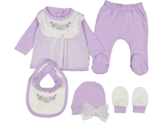 KIZ 1/3 AY PUNATİYELİ TÜLLÜ YAKASI ÇİÇEK NAKIŞLI 5'Lİ SET