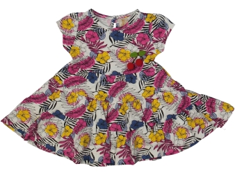 KIZ 9/24 AY DESENLİ KİRAZ AKSESUARLI ELBİSE