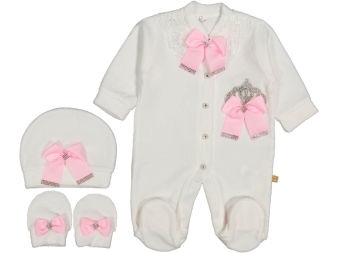 KIZ 3/9 AY KADİFE TAŞLI KRALİÇE TAÇLI TULUM SETİ 