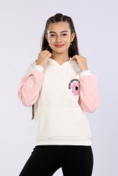 KIZ 5/8 YAŞ ÇİÇEK SÜZİNE NAKIŞLI KAPŞONLU 2İP SWEA