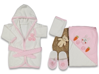 UNISEX 0/3 AY NOHUT TAVŞANLI LÜX BORNOZ SETİ