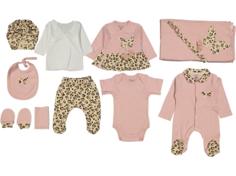 KIZ 1/3 AY NATUREL KELEBEKLİ LEOPAR BASKILI 10LU ZIBIN SET