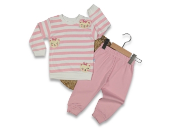 KIZ 6/18 AY ÇİZGİLİ KEDİ BASKILI 2Lİ TAKIM