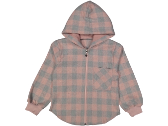 KIZ 6/14 YAŞ EKOSE DESEN KAPŞONLU FERMUARLI HIRKA 