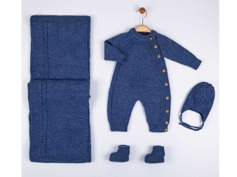 BEBE 3/9 AY TULUM BATTANİYE ŞAPKA PATİK TRİKO 4''Lİ SET