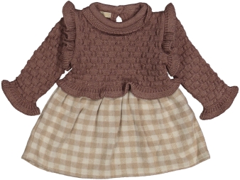 KIZ 6/18 AY ÜST FIRFIRLI ÖRGÜLÜ ALTI KARELİ ELBİSE 