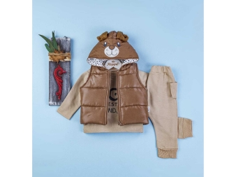 ERKEK 9/18 AY KULAKLI AYI KAPŞONLU YELEKLİ 3LÜ TAK