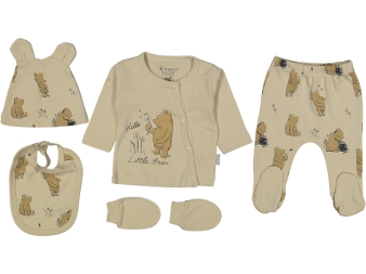 UNISEX 1/3 AY ORGANİC AYI BASKILI 5Lİ SET