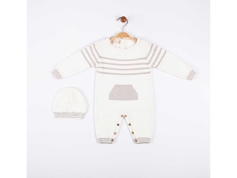 UNISEX 3/12 AY ÇİZGİLİ KANGURU CEPLİ ŞAPKALI TRİKO