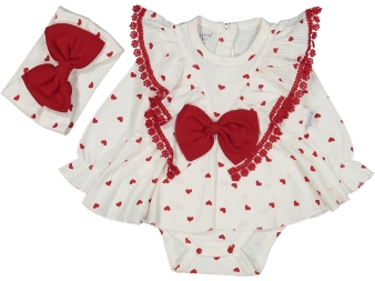 KIZ 6/12 AY KALPLİ DANTELLİ FİYONKLU ROMPER BADİ ELBİSE 