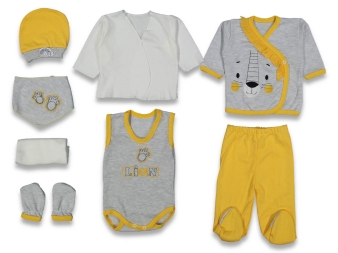 UNISEX 0/3 AY ASLANLI 8 Lİ ORGANİK LÜX ZIBIN  SET