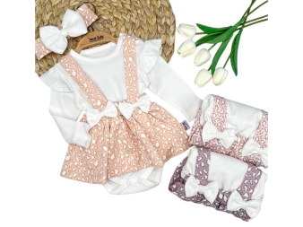 KIZ 3/12 AY LEOPAR DESEN FİYONKLU BADİLİ ELBİSE