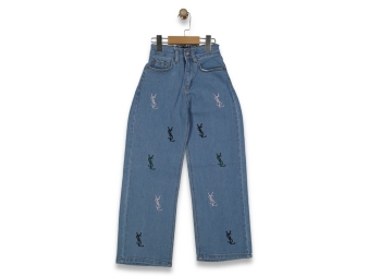 KIZ 5/10 YAŞ GARSON BOL PAÇA YSL NAKIŞLI KOT PANTALON