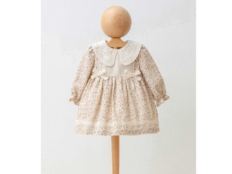 KIZ 2/5 YAŞ ÇİÇEK BASKILI YAKALI KETEN ELBİSE 