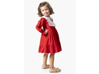 KIZ 2/5 YAŞ ÇİÇEK NAKIŞLI FİSTO YAKA EMPİRME ELBİS