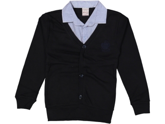 ERKEK 5/14 YAŞ A ARMA NAKIŞLI DÜĞMELİ HIRKALI SAHTE GÖMLEK MAVİ