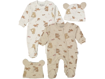 UNISEX 3/6 AY HAYVAN DESENLİ ŞAPKALI 2Lİ TULUM