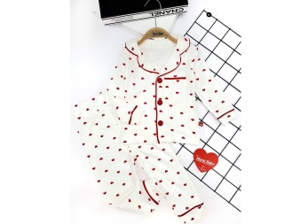 KIZ 2/5 YAŞ MİNİK KALP BASKILI PİJAMA TAKIM