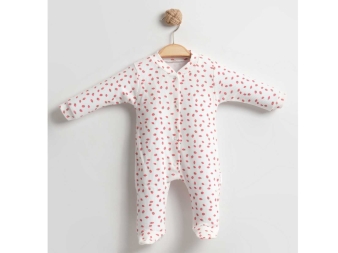 UNISEX 3/6  AY ÇİLEK BASKILI TULUM 