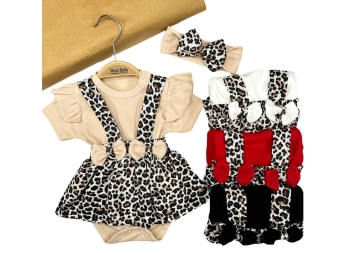 KIZ 3/12 AY LEOPAR DESENLİ BADİLİ ELBİSE