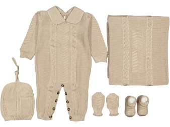 UNISEX 0/3 AY YAKALI ÖRGÜ DESEN BEBE TAKIM 