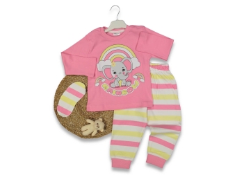 KIZ 3/6 YAŞ GÖKKUŞAĞI FİLLİ 4LÜ SERİ PIJAMA TAKIM 