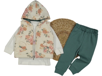 KIZ 9/18 AY ÇİÇEKLİ ŞİŞME YELEKLİ 3LÜ TAKIM 