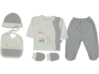 KIZ 1/3 AY TAVŞANLI TRİKO 5Lİ ZIBIN SET