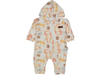 UNISEX 3/9 AY HAYVAN BASKILI KAPŞONLU TULUM