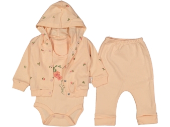 KIZ 3/9 AY KALPLİ ÇİÇEK BASKILI BADİLİ 3.LÜ TAKIM 