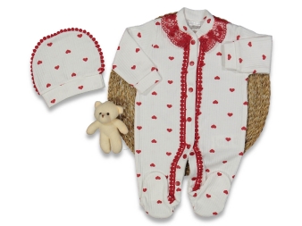 KIZ 3/9 AY DANTELLİ KALP BASKILI TULUM