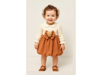 KIZ 6/24 AY FİYON AYICIKLI MÜSLİN ELBİSE