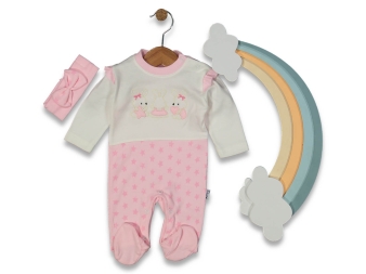 BEBE 3/6 AY TAVŞAN YILDIZ KALP NAKIŞLI  TULUM