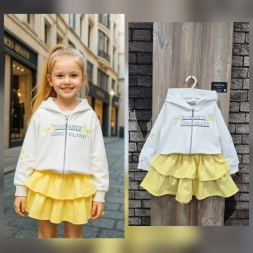 KİDSROOM 8255- 6\'LI 2-10 YAŞ ROMANTİC FİYONK NAKIŞLI SWEAT KATLI ETEK TAKIM