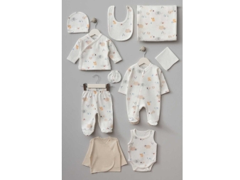 UNISEX 0/3 AY ORMAN DESENLİ 10 PARÇA ZIBIN SETİ