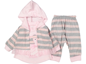 KIZ 3/9 AY ÖRDEK'Lİ 3'LÜ KAPŞONLU TAKIM 