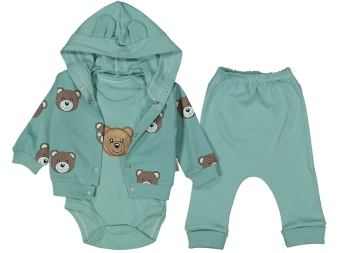 UNISEX 3/9 AY AYICIK BASKILI BADİLİ ÜÇLÜ TAKIM