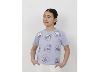 KIZ 6/9 YAŞ AYICIK BASKILI FİYONKLU  TİŞÖRT