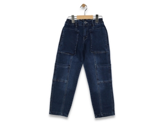 KIZ 13/16 YAŞ BEL LASTİKLİ TORBA CEPLİ KOT PANTALON