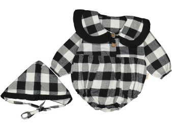 KIZ 12/24 AY YAKALI KARELİ YÜN ROMPER ŞAPKALI BADİ 