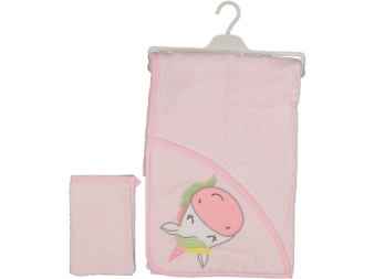 KIZ / AY UNICORN DOKUMA KAPŞONLU 2Lİ HAVLU