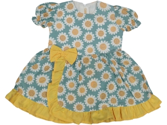 KIZ 2/5 YAŞ PAPATYALI FİYONKLU FIRFIRLI ELBİSE 