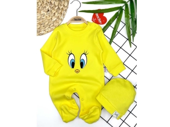 UNİSEX 3/12 AY KUŞ GÖZ BASKILI TULUM 