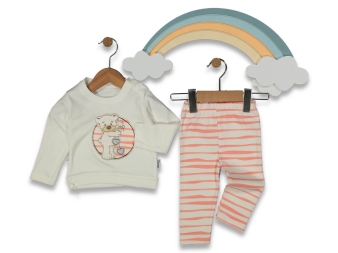 BEBE 3/6 AY ÇİZGİLİ KÖPEK KALP NAKIŞLI  TULUM