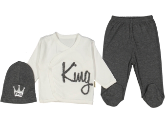 ERKEK 0/3 AY KİNG TAÇ NAKIŞLI 3LÜ TKM