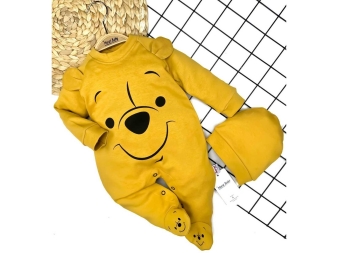 UNİSEX 3/12 AY AYI BASKILI ŞAPKALI TULUM