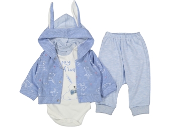 ERKEK 3/9  AY İNTERLOK HAPPY FLOP 3'LÜ KAPŞONLU TAKIM 