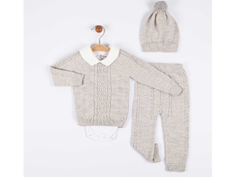 ERKEK 3/9 AY YAKALI ÖRGÜ DESEN TRİKO 4’LÜ SET